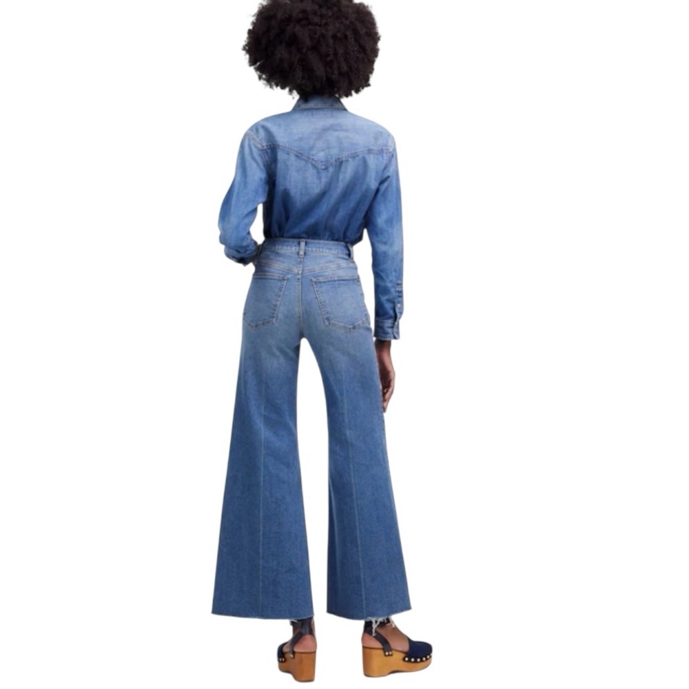 Madewell Wide Leg Crop Blue Denim Retro Stretch Cotton Jeans Women’s 28 - Picture 4 of 15